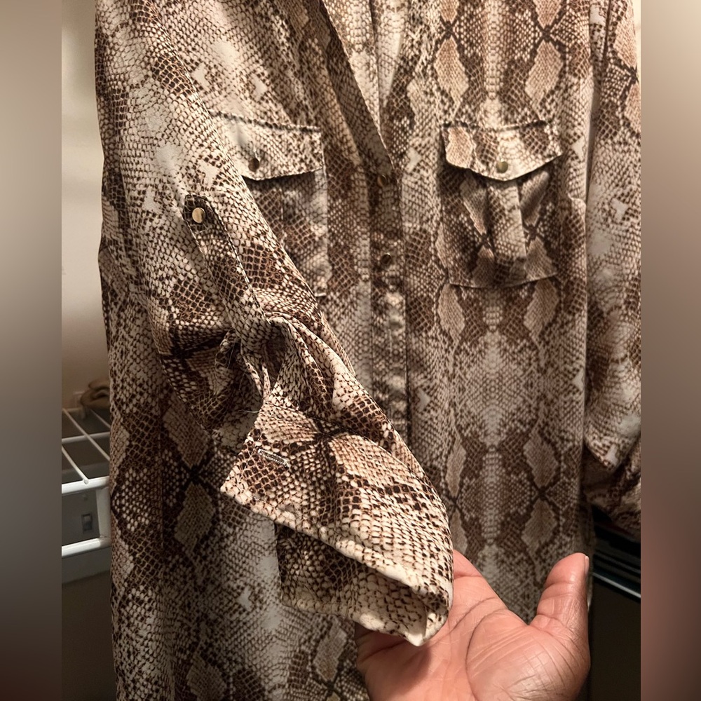 New York & Company Snake Print Button-Up Blouse - Picture 3 of 3
